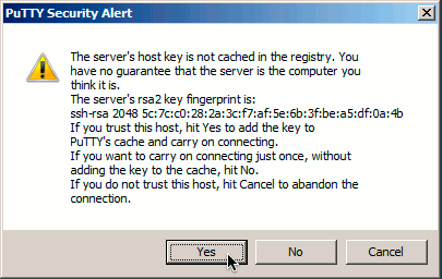 An unknown host key warning in PuTTY on Windows 7 An unknown host key warning in PuTTY on Windows 7
