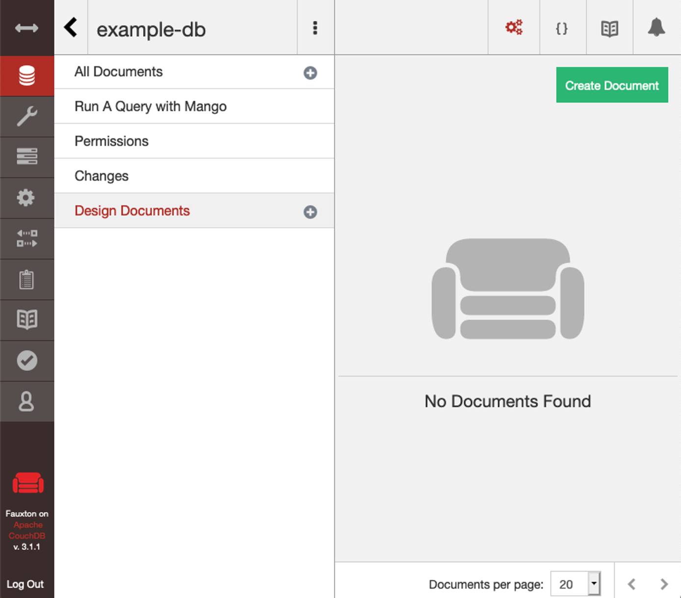 A databases page within Fauxton A databases page within Fauxton