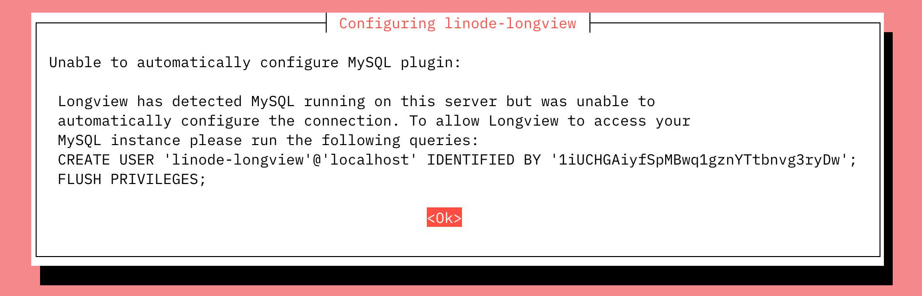 Screenshot of MySQL notice when configuring Longview Screenshot of MySQL notice when configuring Longview